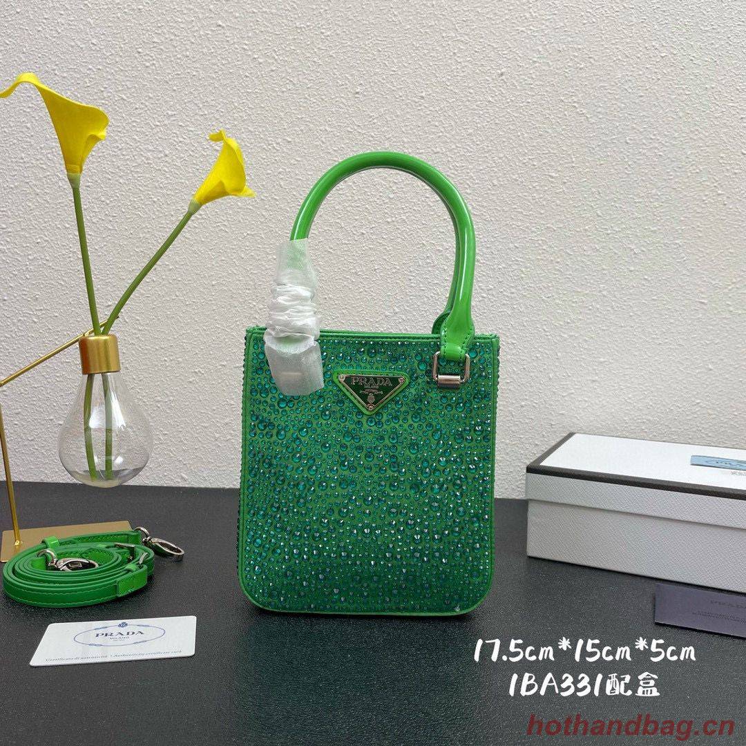 Prada leather small-bag with artificial crystals tote 1BC331 Green