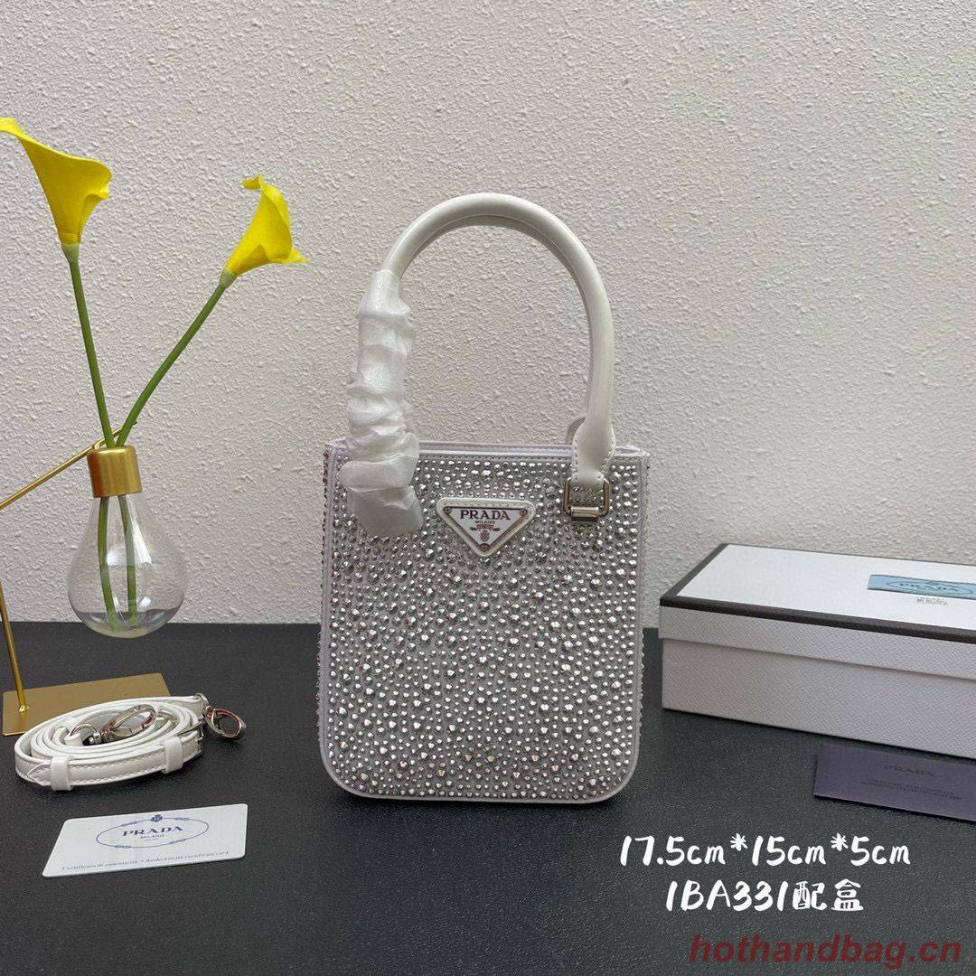 Prada leather small-bag with artificial crystals tote 1BC331 White