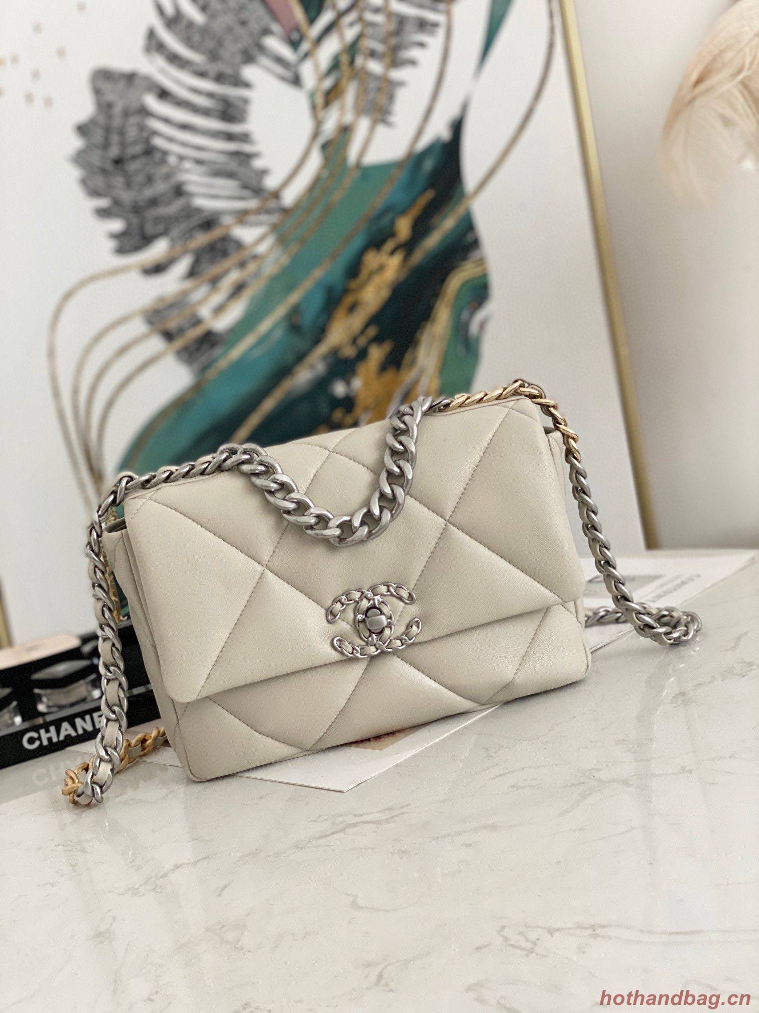 Chanel 19 flap bag AS1160 AS1161 AS1162 Off White Silver Hardware