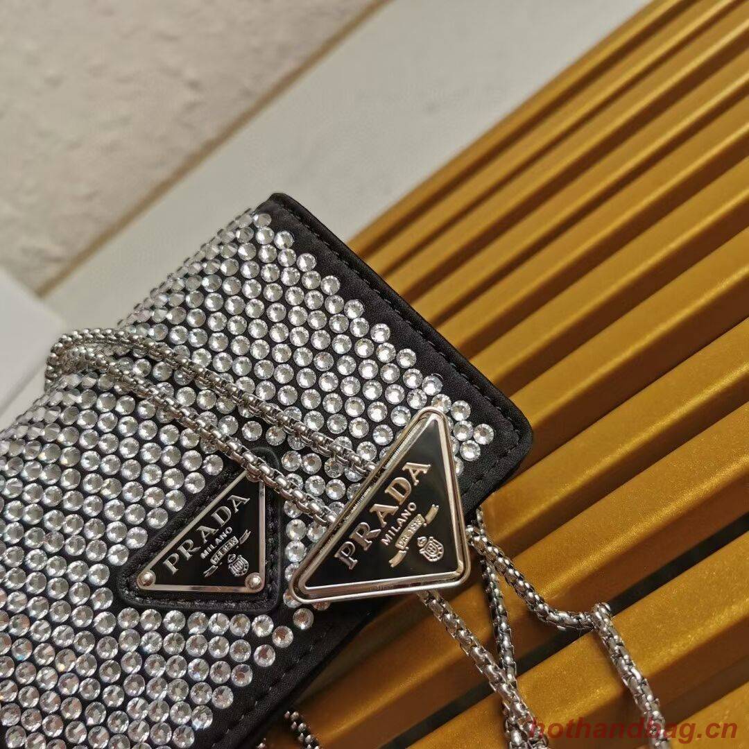 Prada leather small-bag with artificial crystals shoulder bag 1NE124 Black