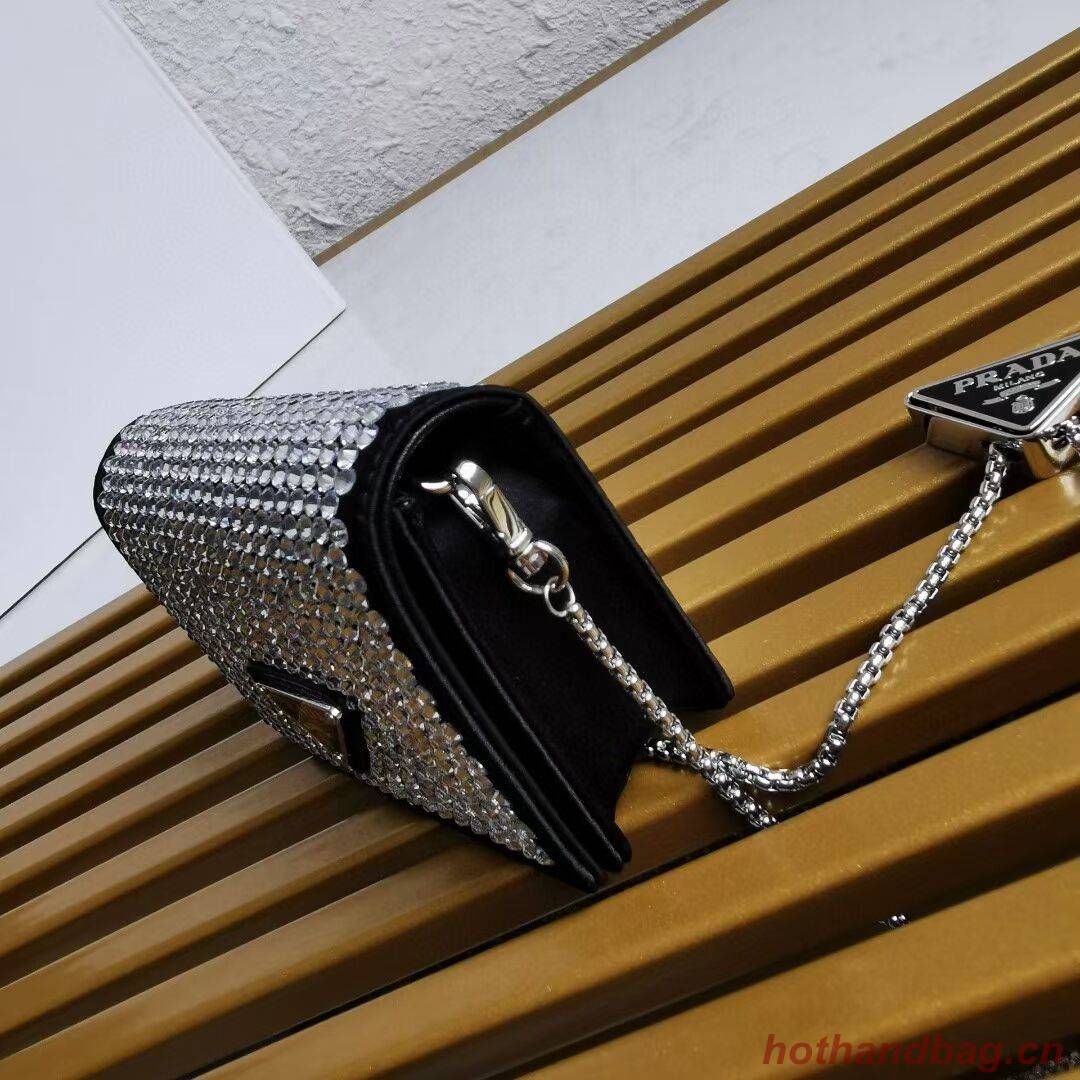 Prada leather small-bag with artificial crystals shoulder bag 1NE124 Black