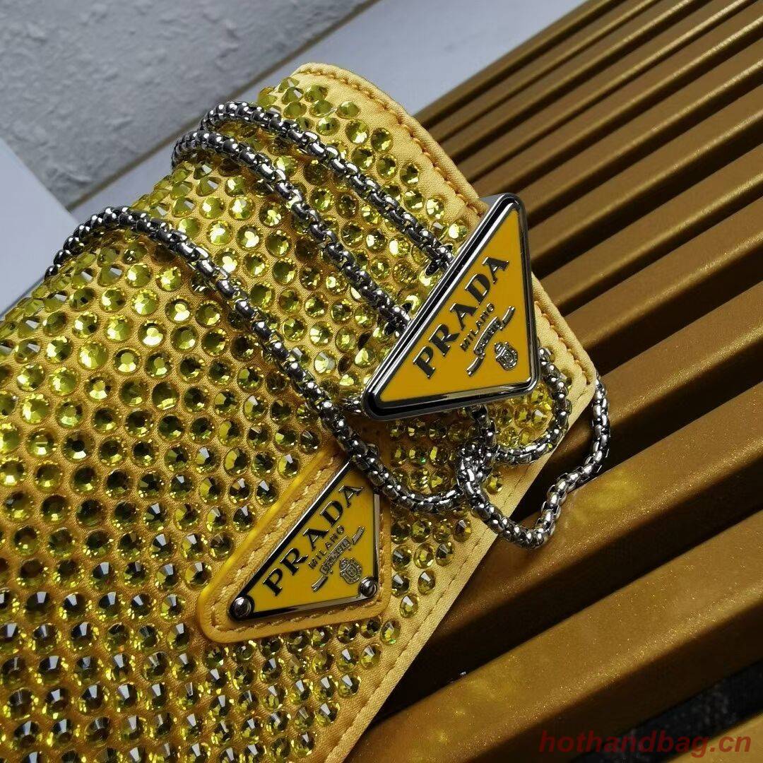Prada leather small-bag with artificial crystals shoulder bag 1NE124 GOLD