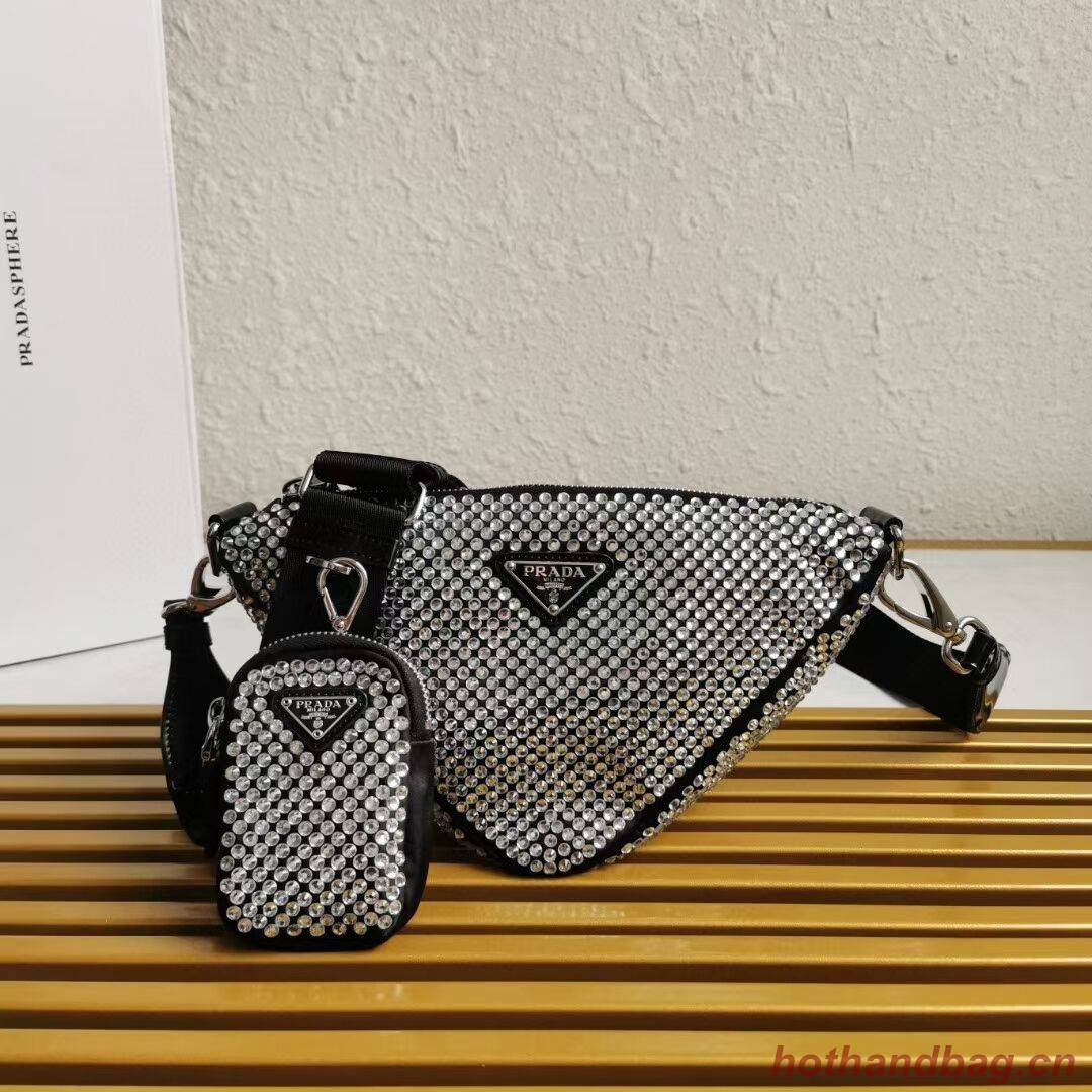 Prada with artificial crystals shoulder bag 1AH190 black
