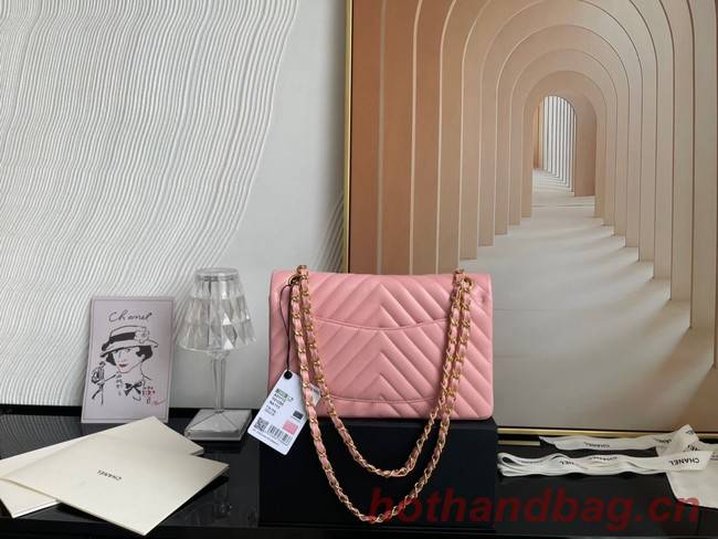Chanel classic handbag Lambskin & gold Metal V01112 pink