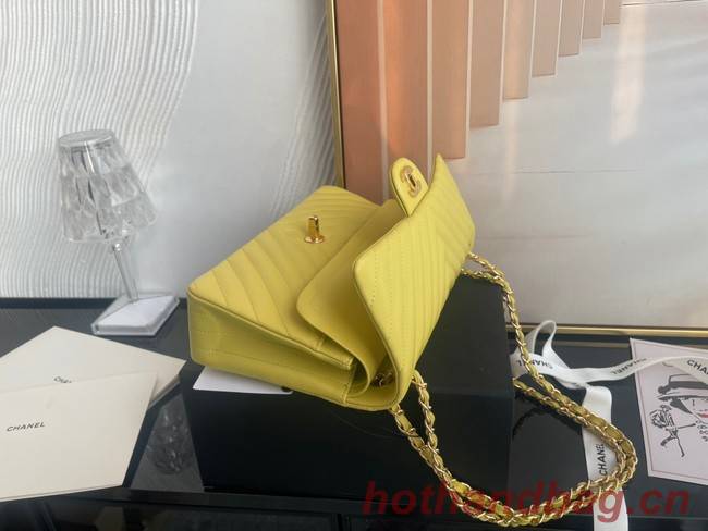 Chanel classic handbag Lambskin & gold Metal V01112 yellow