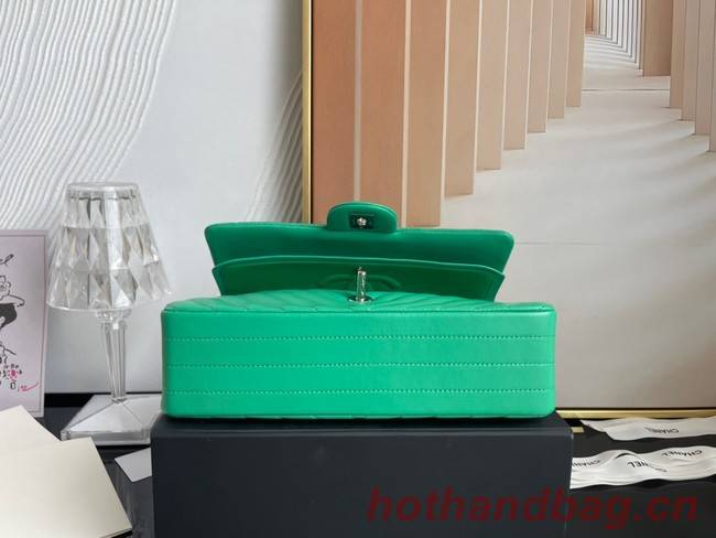 Chanel classic handbag Lambskin & silver Metal V01112 green