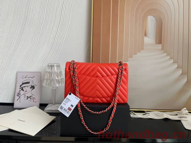 Chanel classic handbag Lambskin & silver  Metal V01112 orange
