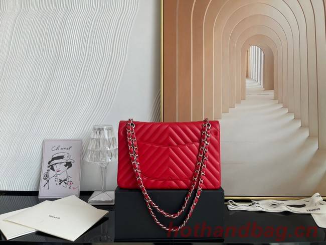 Chanel classic handbag Lambskin & silver Metal V01112 red