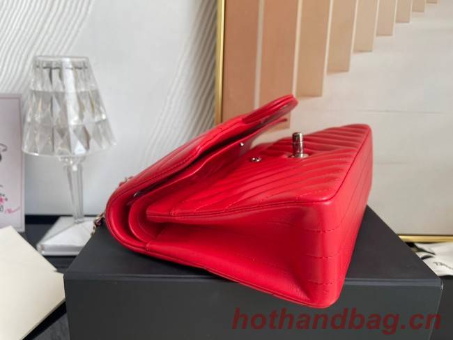 Chanel classic handbag Lambskin & silver Metal V01112 red
