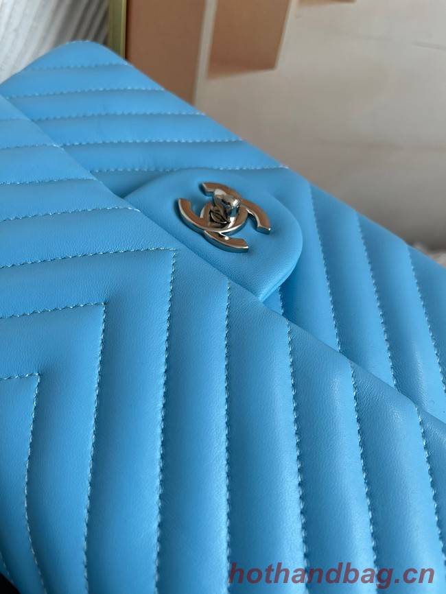 Chanel classic handbag Lambskin & silver Metal V01112 sky blue