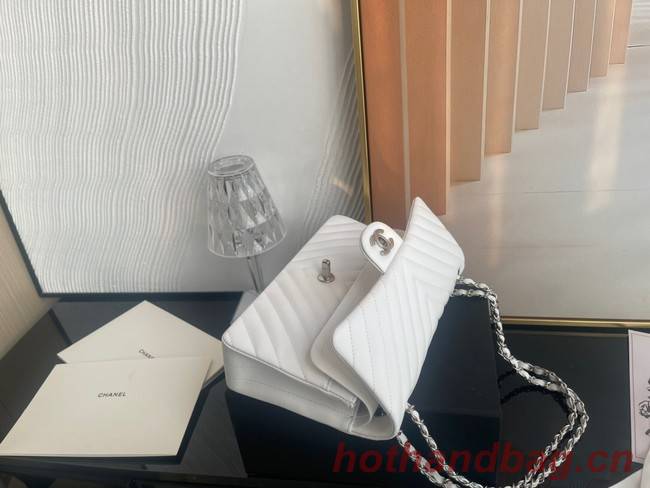 Chanel classic handbag Lambskin & silver Metal V01112 white