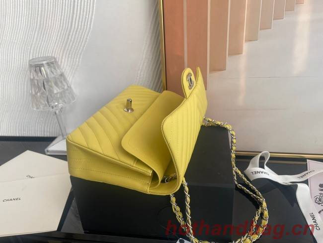 Chanel classic handbag Lambskin & silver Metal V01112 yellow