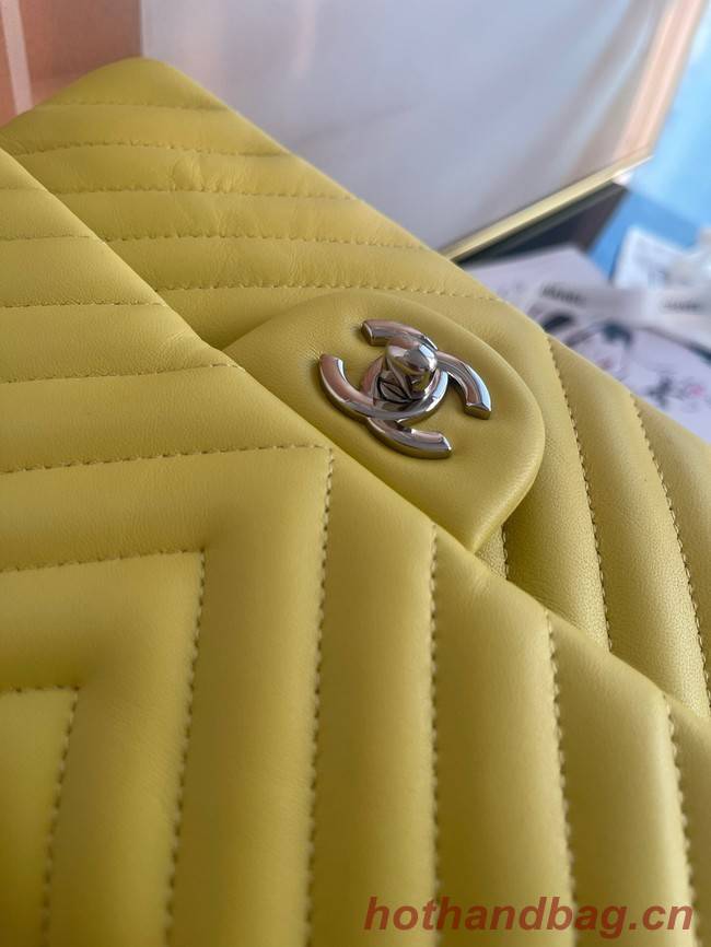 Chanel classic handbag Lambskin & silver Metal V01112 yellow