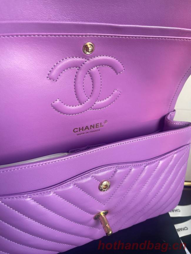 Chanel classic handbag Lambskin & gold Metal V01112 purple