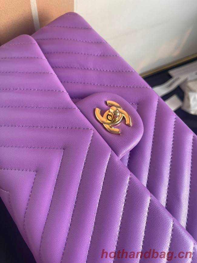 Chanel classic handbag Lambskin & gold Metal V01112 purple