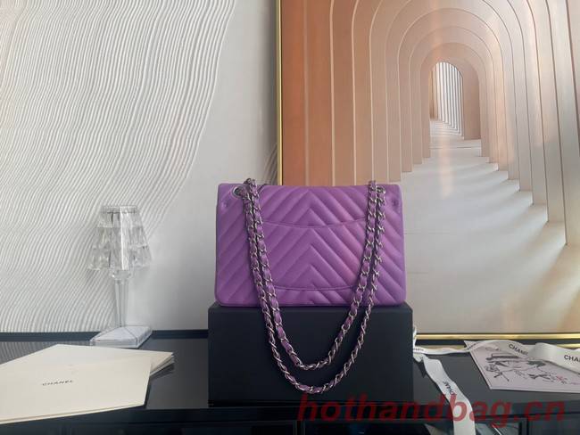 Chanel classic handbag Lambskin & silver Metal V01112 purple