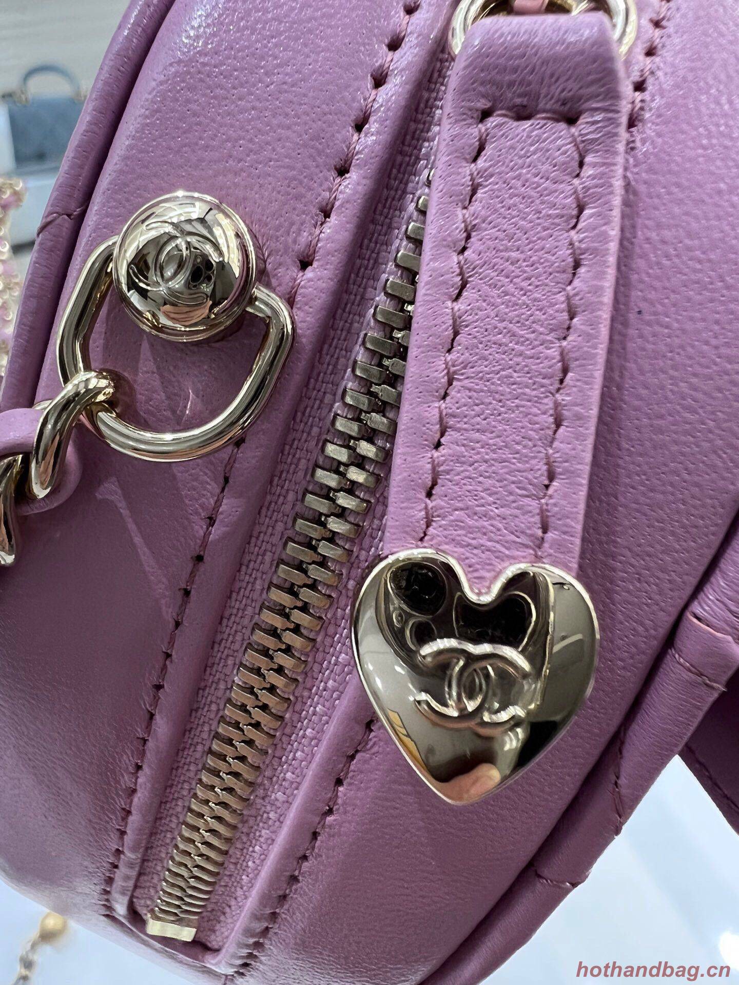 Chanel 2022S Love Heart Original Lambskin Crossbody Chain Bag AS3191Y Pink