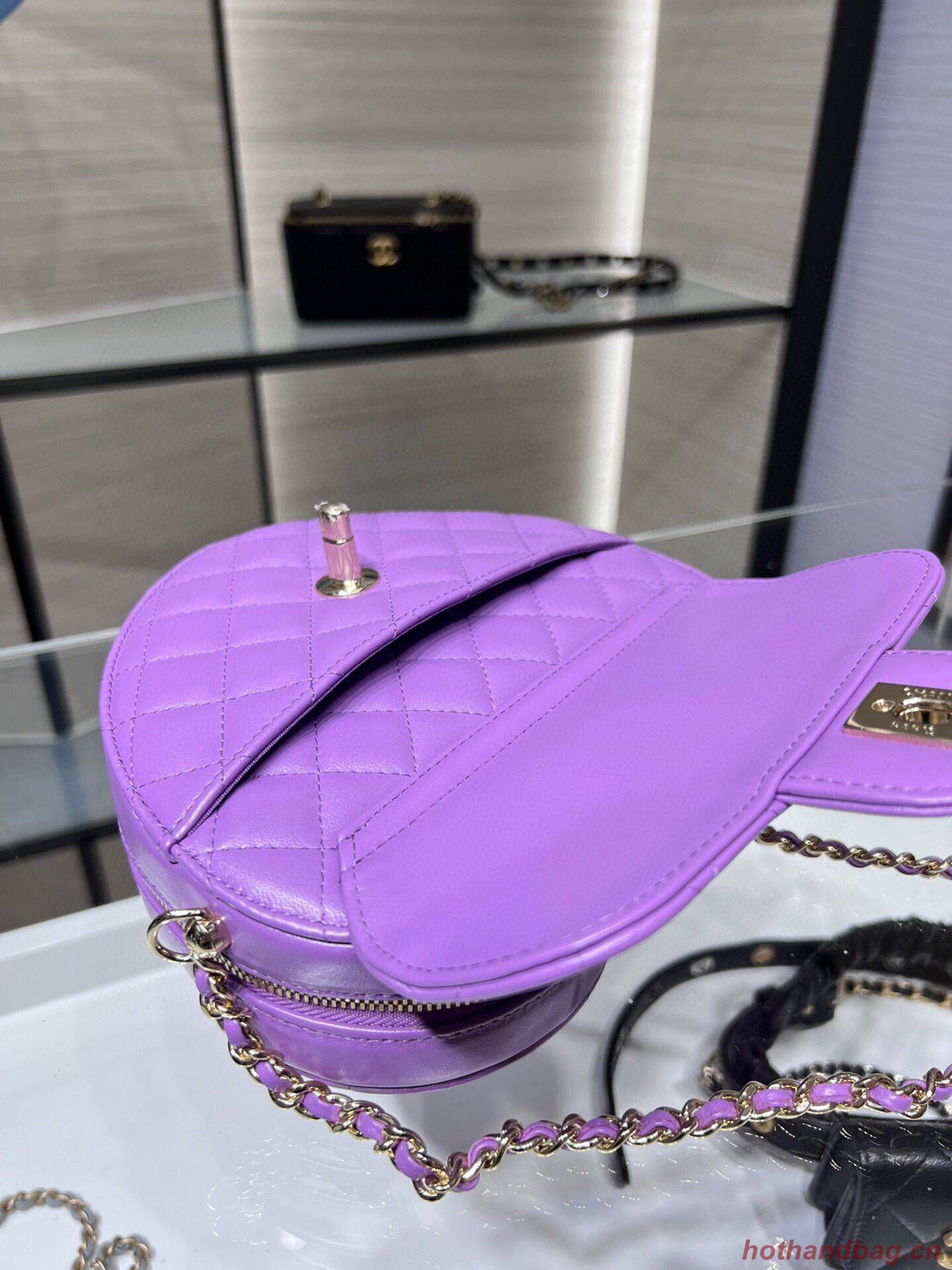 Chanel 2022S Love Heart Original Lambskin Crossbody Chain Bag AS3191Y Purple