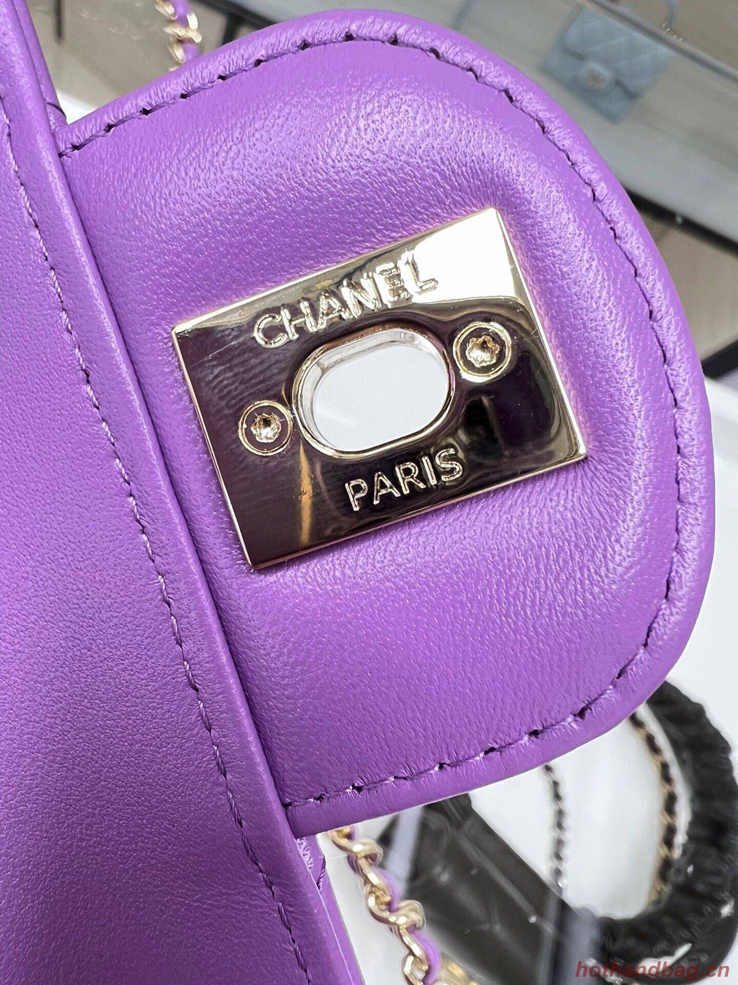 Chanel 2022S Love Heart Original Lambskin Crossbody Chain Bag AS3191Y Purple