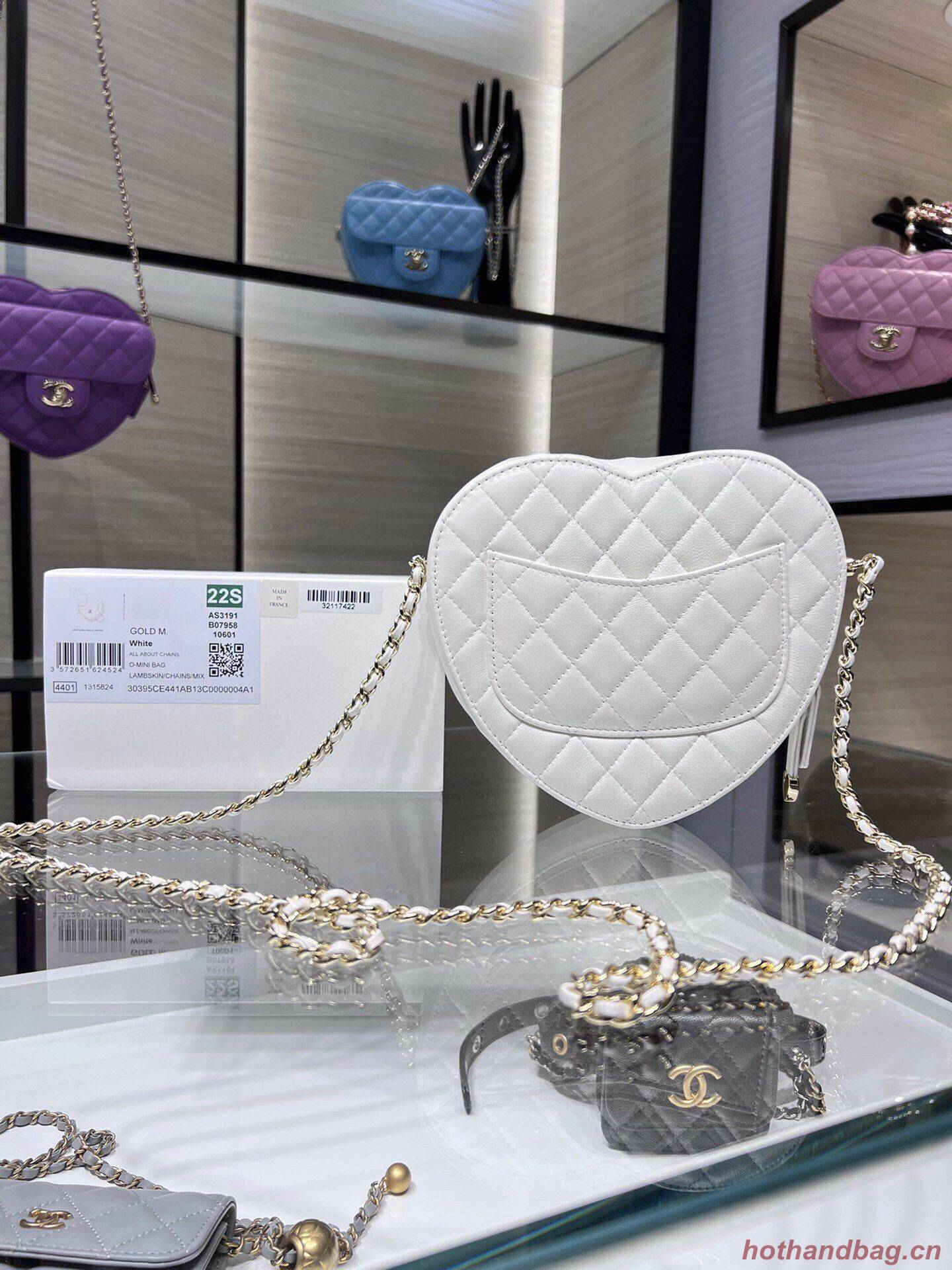 Chanel 2022S Love Heart Original Lambskin Crossbody Chain Bag AS3191Y White
