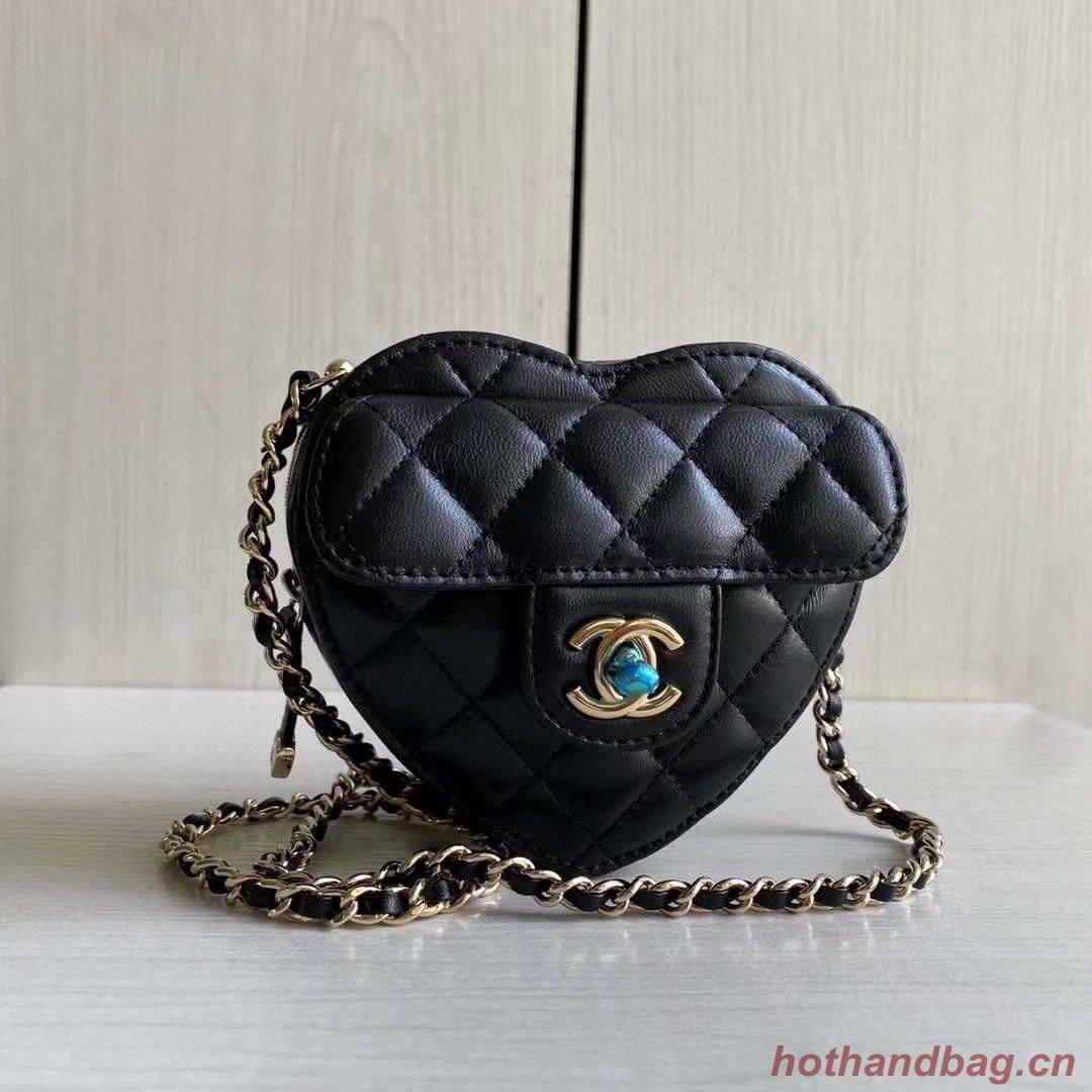Chanel 2022S Love Heart Original Lambskin Crossbody Chain Mini Bag AS3191 Black
