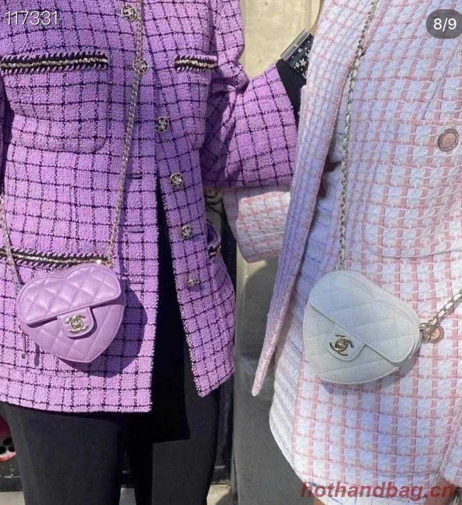 Chanel 2022S Love Heart Original Lambskin Crossbody Chain Mini Bag AS3191 Purple
