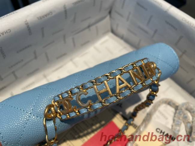 Chanel mini Shoulder Bag Grained Calfskin&Gold-Tone Metal AP2804 light blue