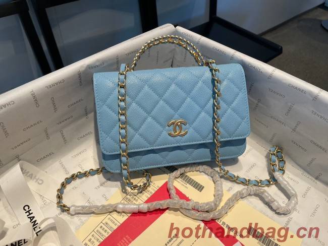 Chanel mini Shoulder Bag Grained Calfskin&Gold-Tone Metal AP2804 light blue