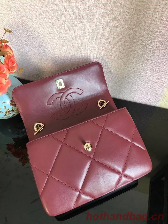 Chanel CC original lambskin top handle flap bag A92236 Burgundy&Gold-Tone Metal