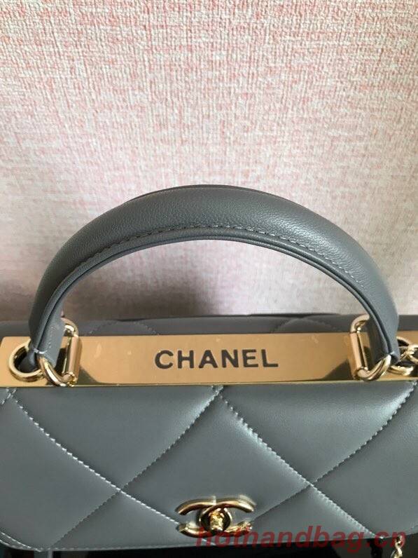 Chanel CC original lambskin top handle flap bag A92236 dark gray&Gold-Tone Metal