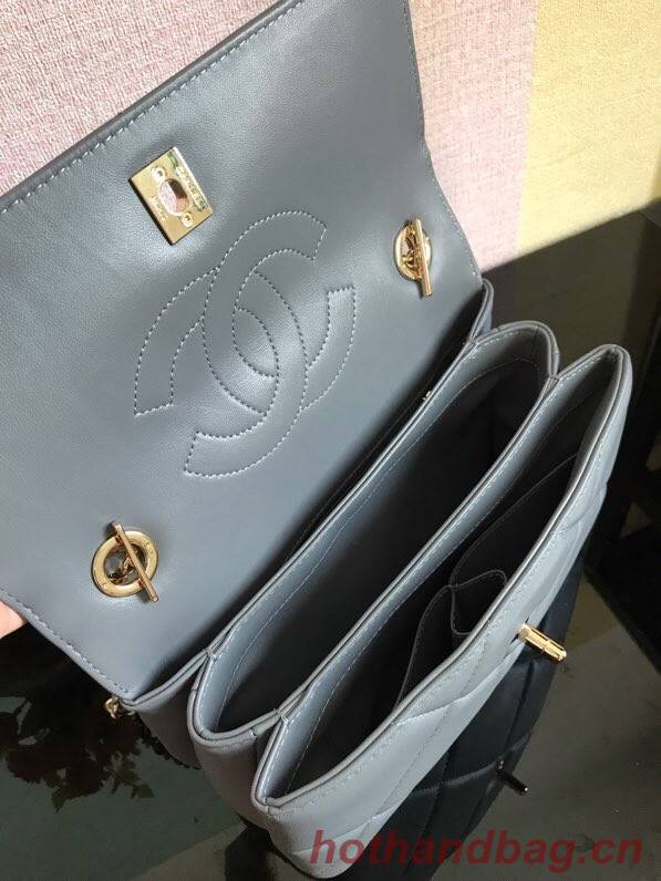 Chanel CC original lambskin top handle flap bag A92236 dark gray&Gold-Tone Metal