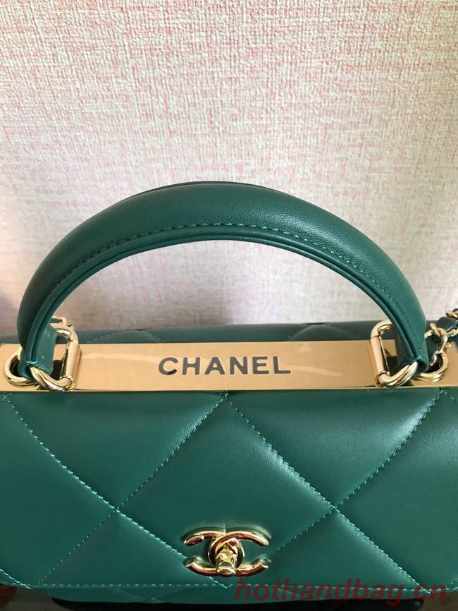 Chanel CC original lambskin top handle flap bag A92236 dark green&Gold-Tone Metal