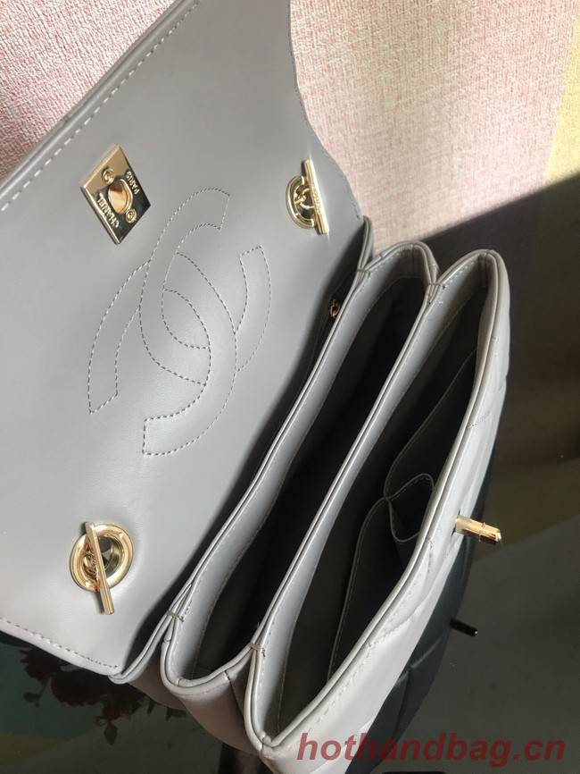 Chanel CC original lambskin top handle flap bag A92236 light gray&Gold-Tone Metal