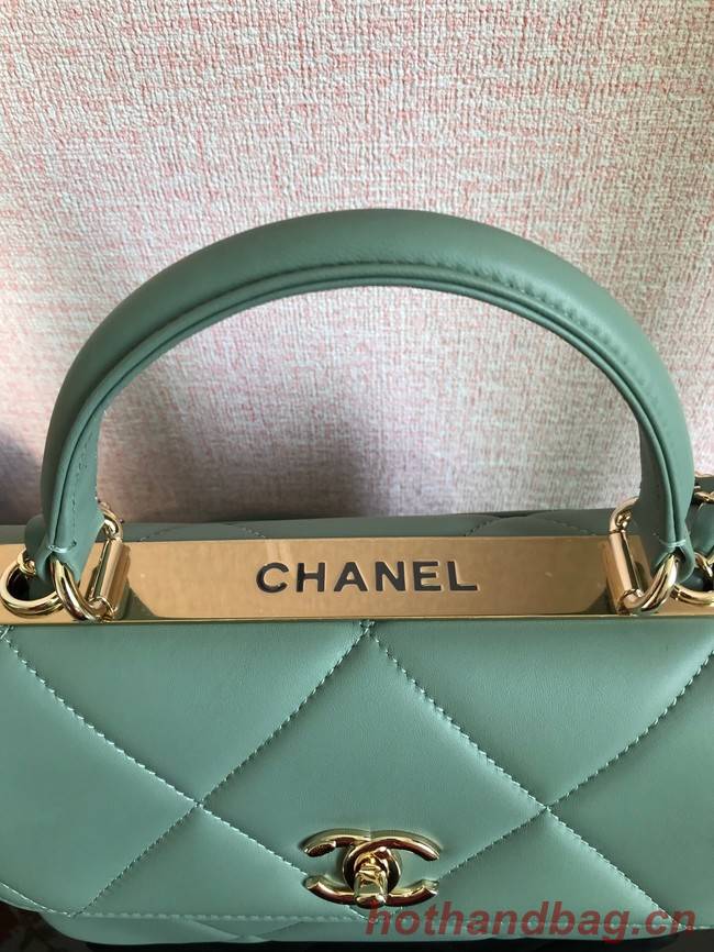 Chanel CC original lambskin top handle flap bag A92236 light green&Gold-Tone Metal