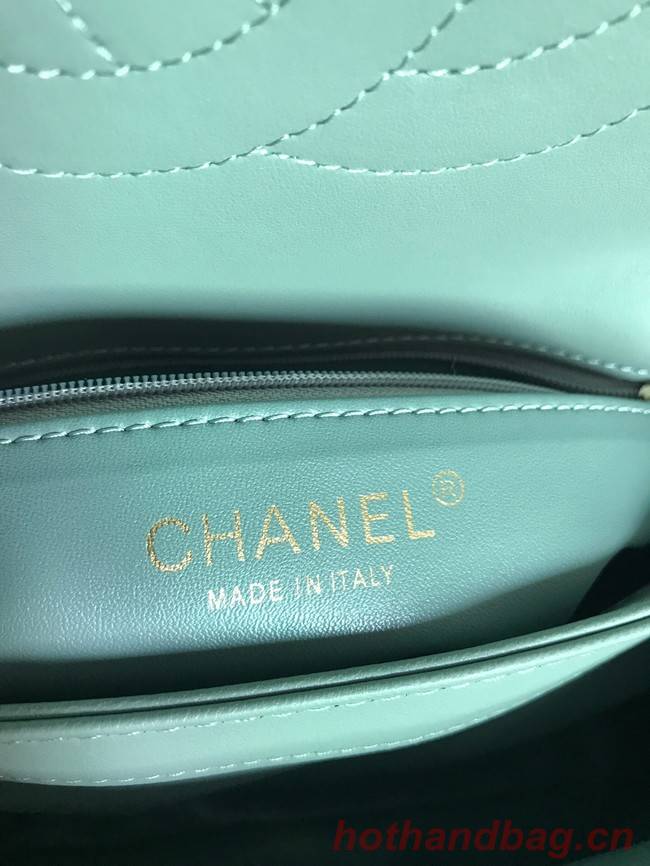 Chanel CC original lambskin top handle flap bag A92236 light green&Gold-Tone Metal