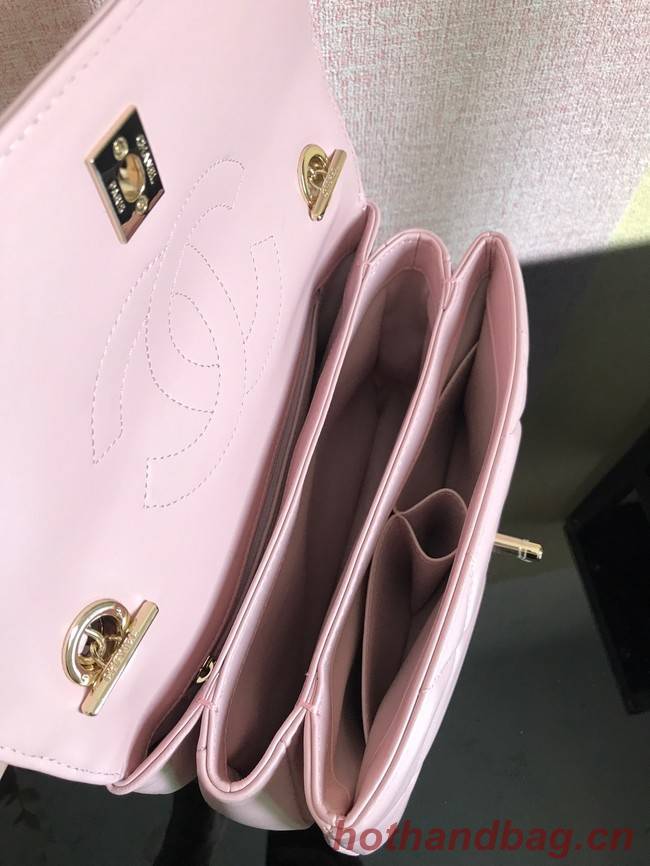 Chanel CC original lambskin top handle flap bag A92236 pink&Gold-Tone Metal