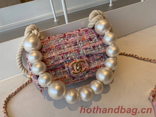 CHANEL Tweed Braided Sheepskin & Gold-Tone Metal AS0593 pink