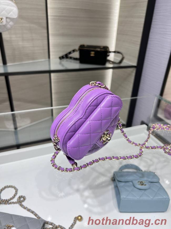Chanel 2022S Love Heart mini Lambskin Crossbody Chain Bag AO2784 Purple