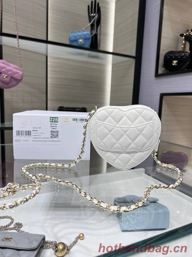 Chanel 2022S Love Heart mini Lambskin Crossbody Chain Bag AO2784 White