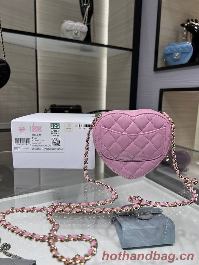 Chanel 2022S Love Heart mini Lambskin Crossbody Chain Bag AO2784 pink
