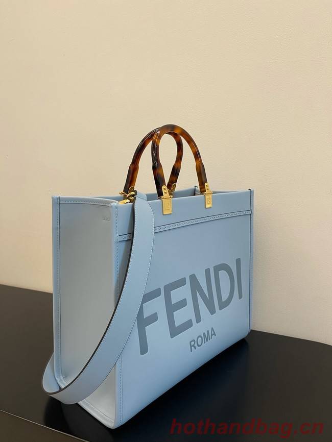 Fendi Sunshine Medium Light blue leather shopper 8BH386A