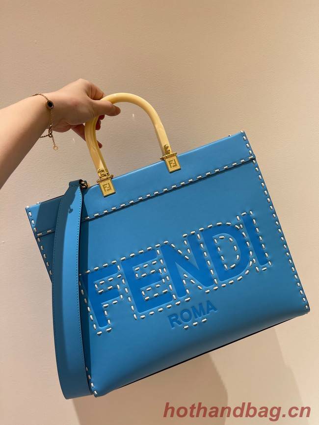 Fendi Sunshine Medium blue leather shopper 8BH386A