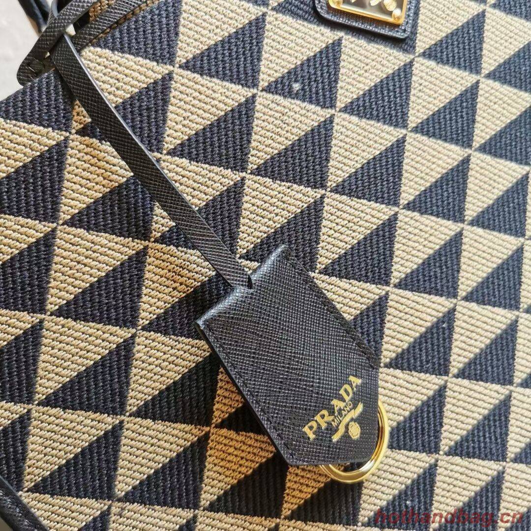 Prada Large Prada Symbole jacquard fabric handbag 1BR255 Black&Beige