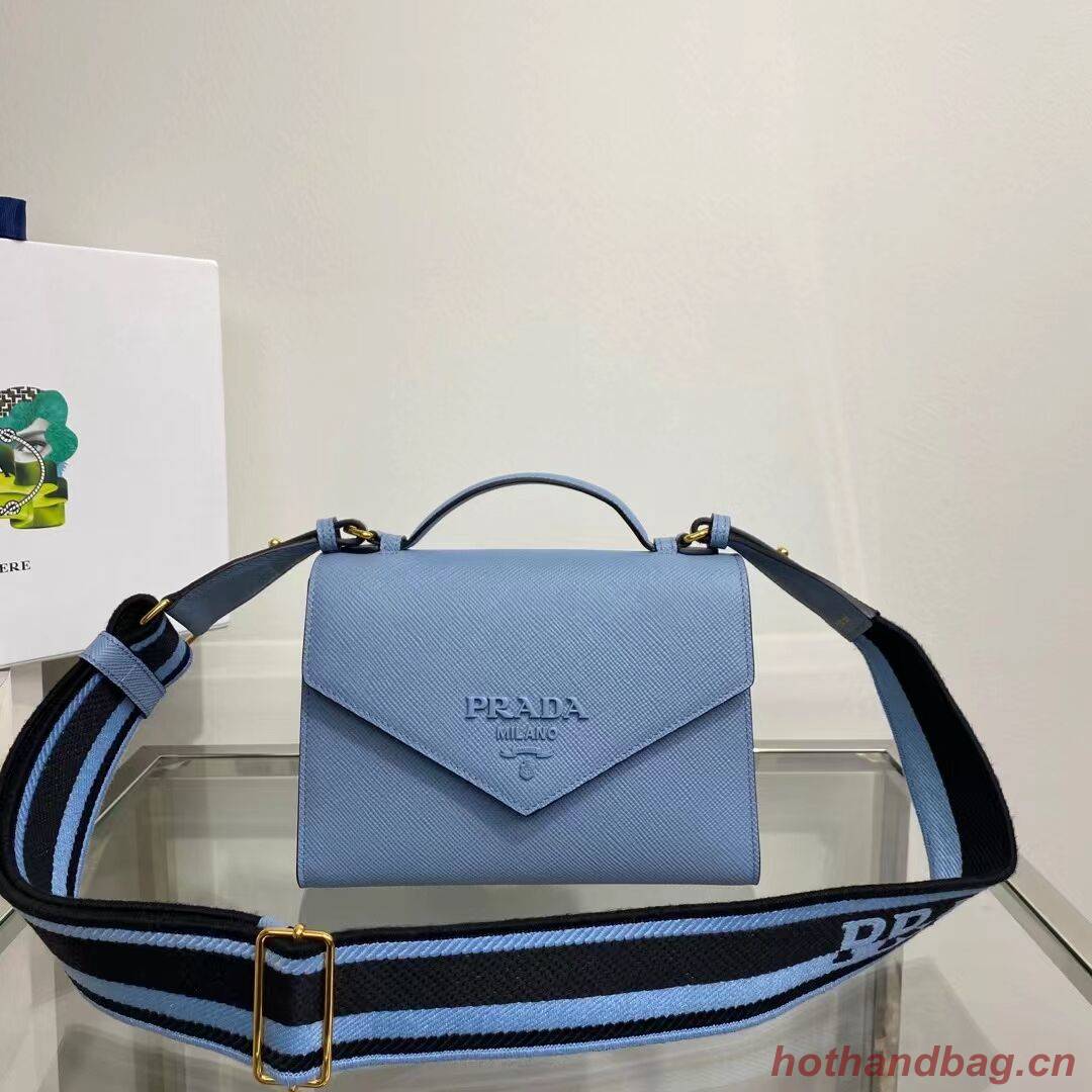 Prada Monochrome Saffiano and leather bag 1BD317 sky blue