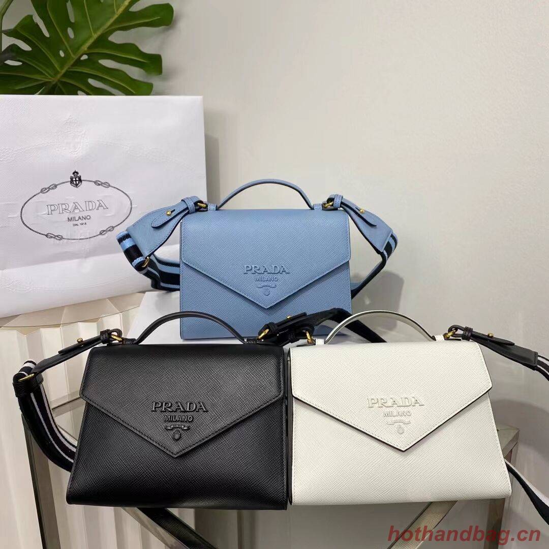 Prada Monochrome Saffiano and leather bag 1BD317 sky blue