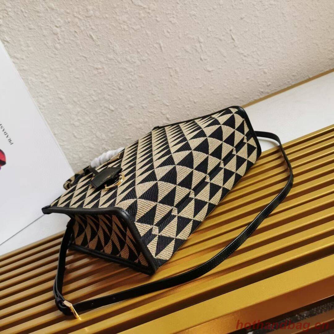 Small Prada Galleria jacquard fabric bag 1BA863 Black&Beige