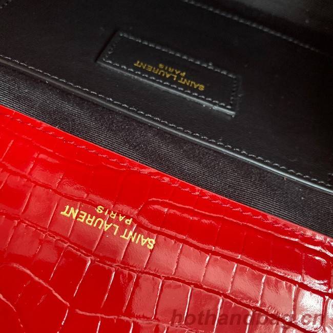 Yves Saint Laurent KATE CHAIN WALLET WITH TASSEL IN CROCODILE-EMBOSSED SHINY LEATHER 452159 red