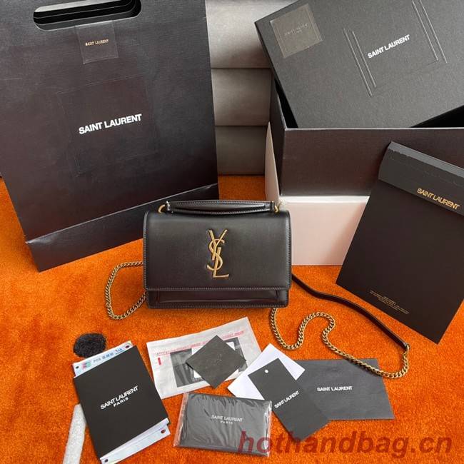 Yves Saint Laurent SUNSET SMALL CHAIN BAG INSMOOTH LEATHER Y533036A BLACK