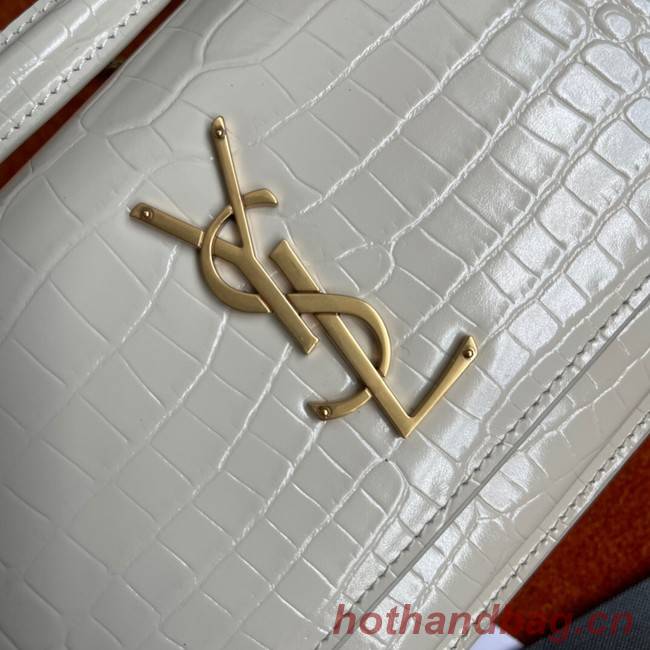 Yves Saint Laurent SUNSET SMALL CHAIN BAG IN CROCODILE EMBOSSED LEATHER Y533036b WHITE
