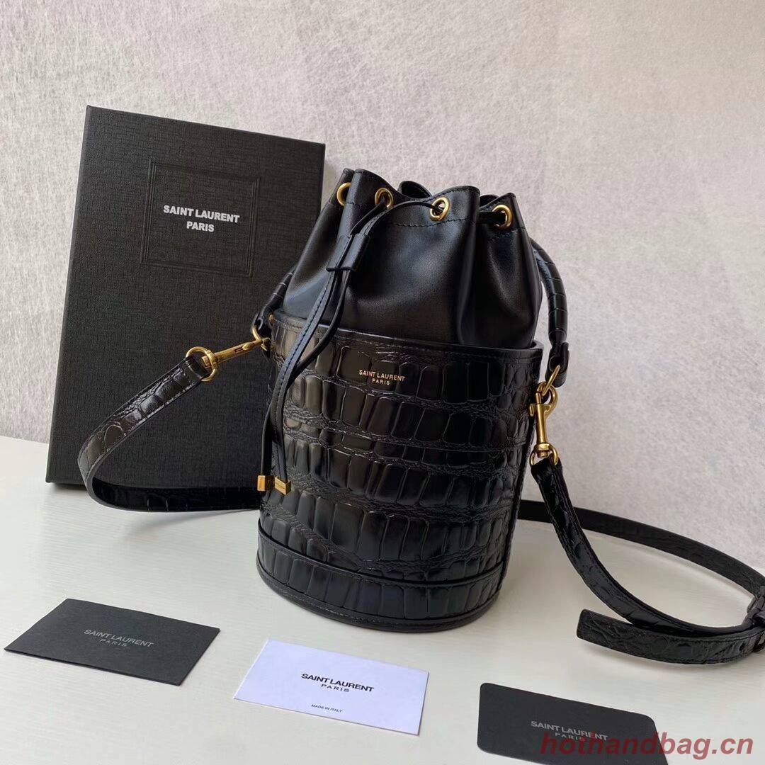 Yves Saint Laurent IN CROCODILE-EMBOSSED LACQUERED LEATHER AND LAMBSKIN Y677825 black